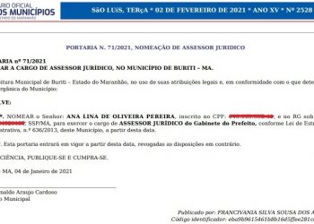 BURITI/MA – PREFEITO ARNALDO CARDOSO NOMEIA MAIS TRÊS ASSESSORES JURÍDICOS PARA SEU GABINETE