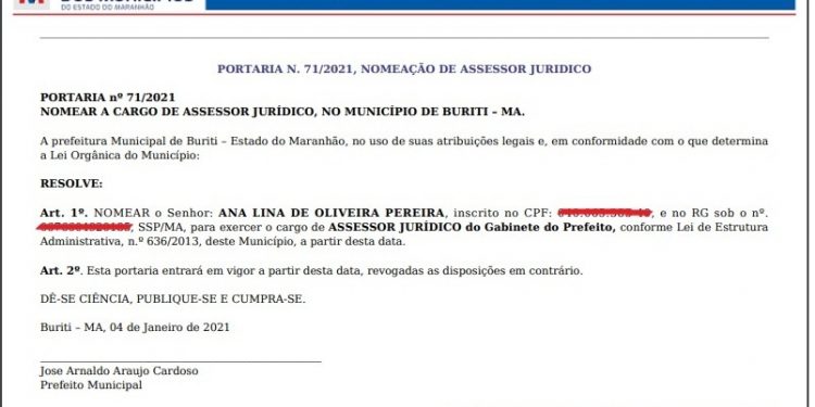 BURITI/MA – PREFEITO ARNALDO CARDOSO NOMEIA MAIS TRÊS ASSESSORES JURÍDICOS PARA SEU GABINETE