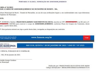BURITI/MA – PREFEITO NOMEIA ASSESSOR JURÍDICO DO MUNICÍPIO