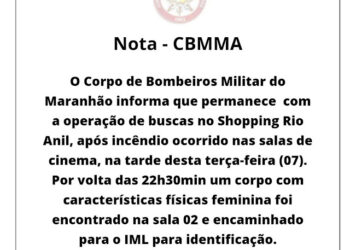 SÃO LUÍS/MA – Bombeiros Militar do Maranhão, encontram corpo nos escombros do incêndio do shopping Rio Anil