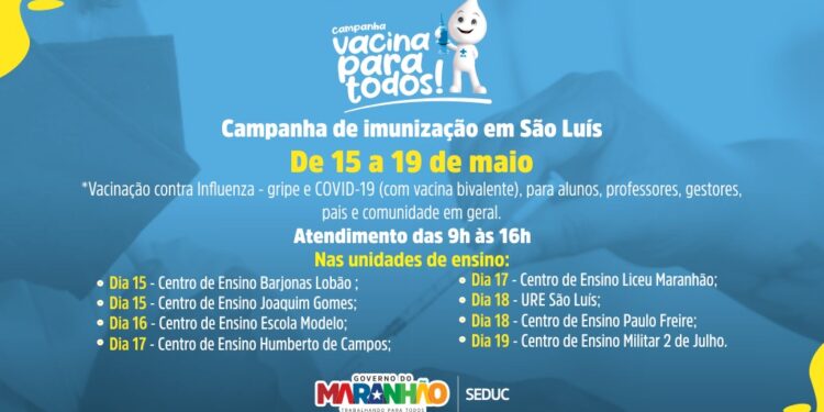 São Luís/MA – Escolas da Rede Estadual serão pontos de vacinação durante campanha contra Influenza e Covid-19