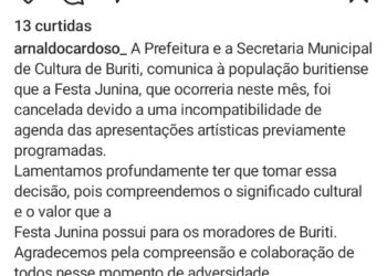 BURITI/MA – CANCELAMENTO DA FESTA JUNINA