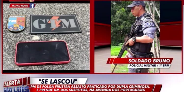 NA ILHA REBELDE / “Ato de Bravura” Soldado Bruno Lemos da PMMA, de folga, frusta assalto com troca de tiros, prende o bandido e recupera produto do roubo na Avenida dos Portugueses.