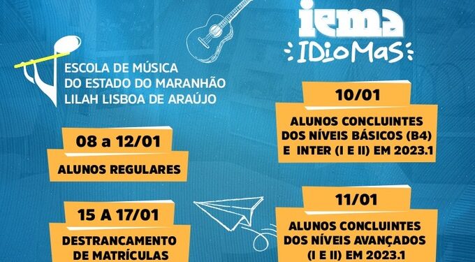 São Luís/MA – Escola de Música do Maranhão e Iema Idiomas iniciarão rematrículas na próxima semana